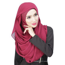 Été cool Dubaï couleur unie en mousseline de soie musulmane hijab casquette et écharpe twinset